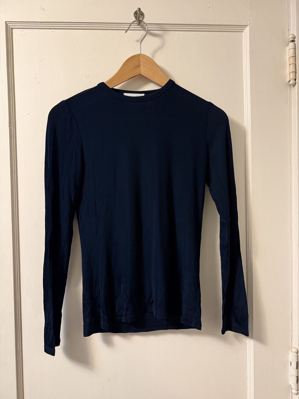 St. John Navy Fine Rib Stretch Knit Long Sleeve Top XS